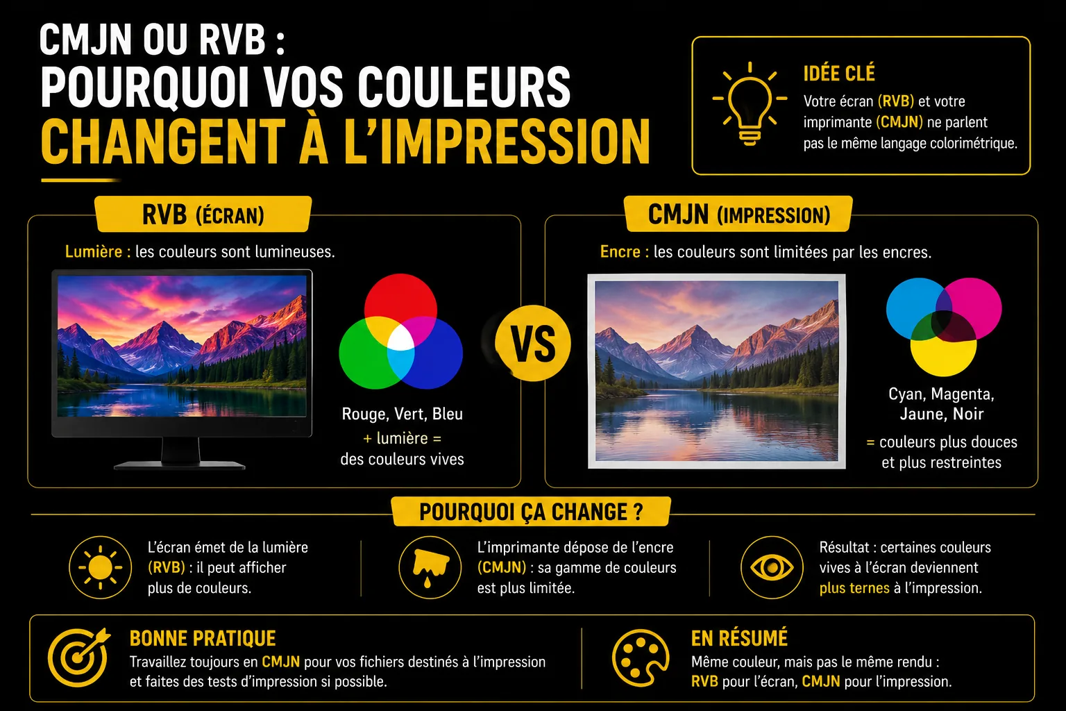 CMJN ou RVB : pourquoi vos couleurs changent à l’impression