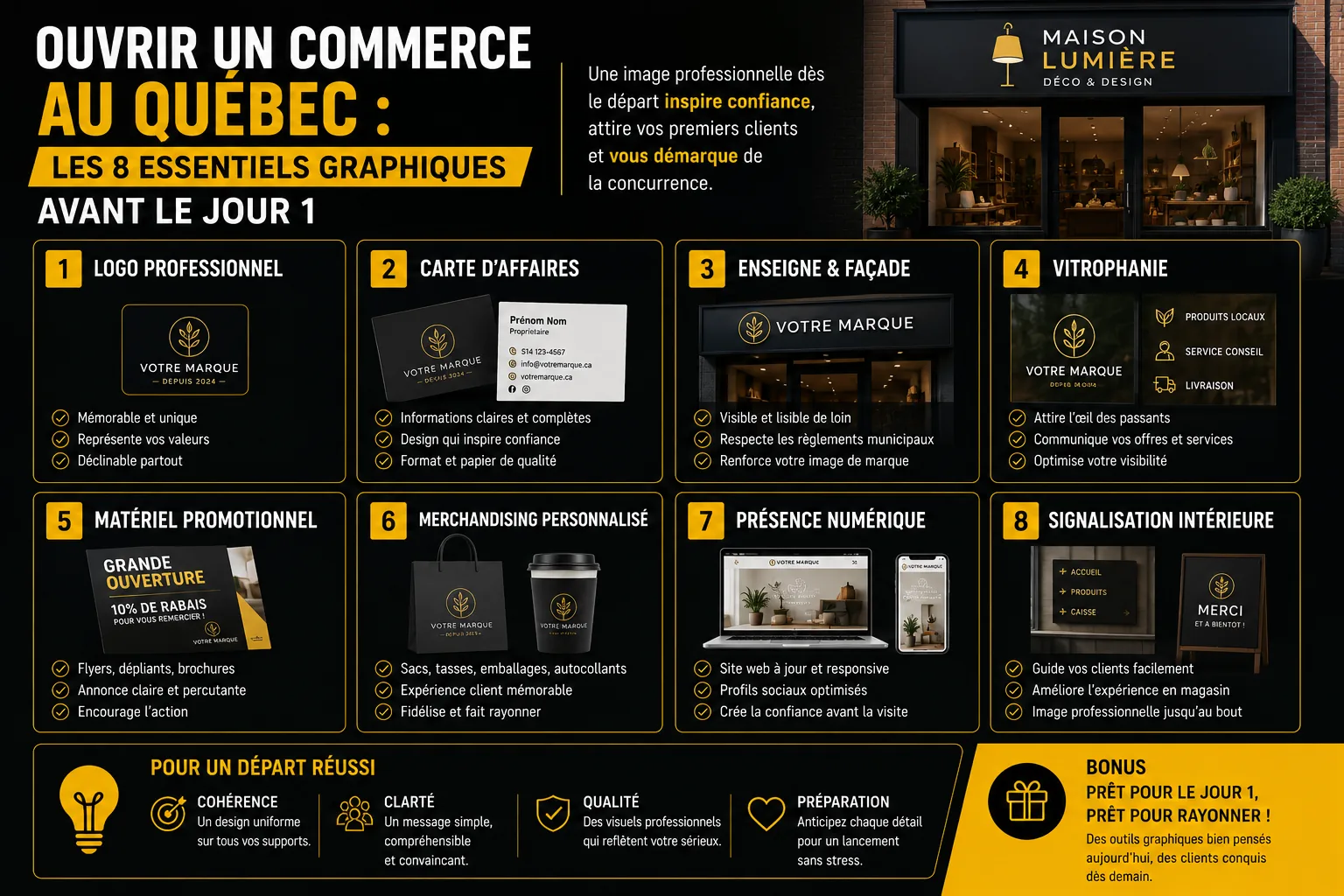 Ouvrir un commerce au Québec : les 8 essentiels graphiques avant le jour 1