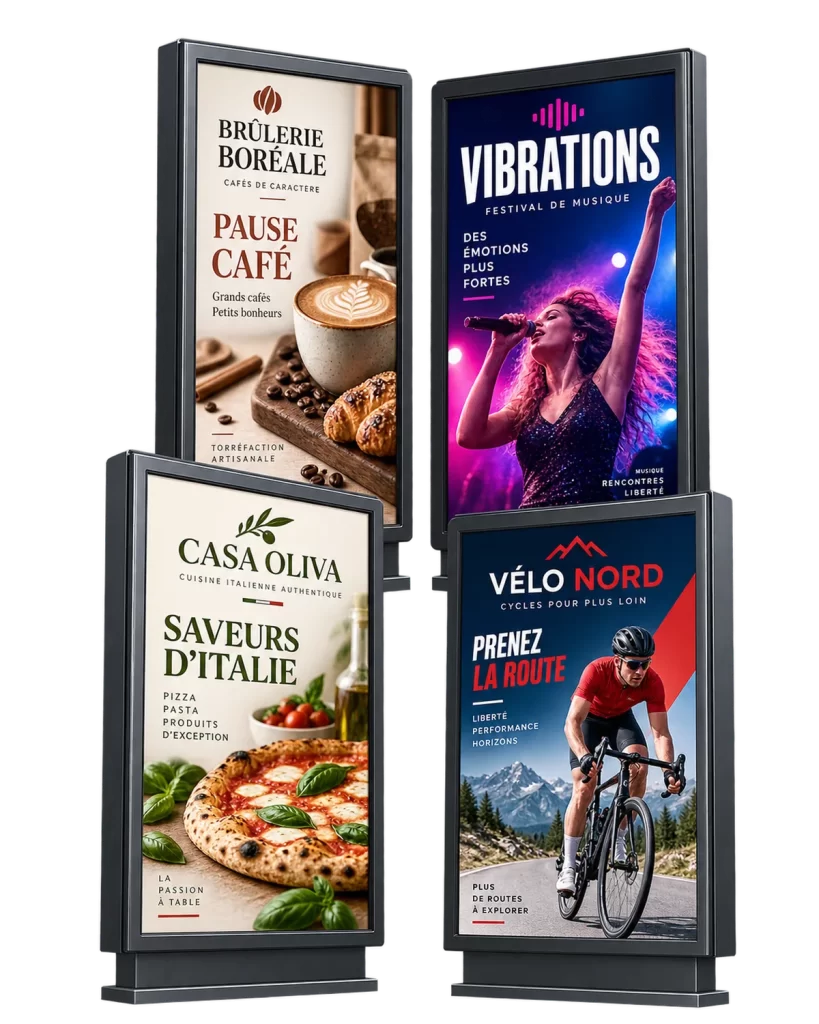 Exemples de visuels publicitaires grand format conçus pour des abribus