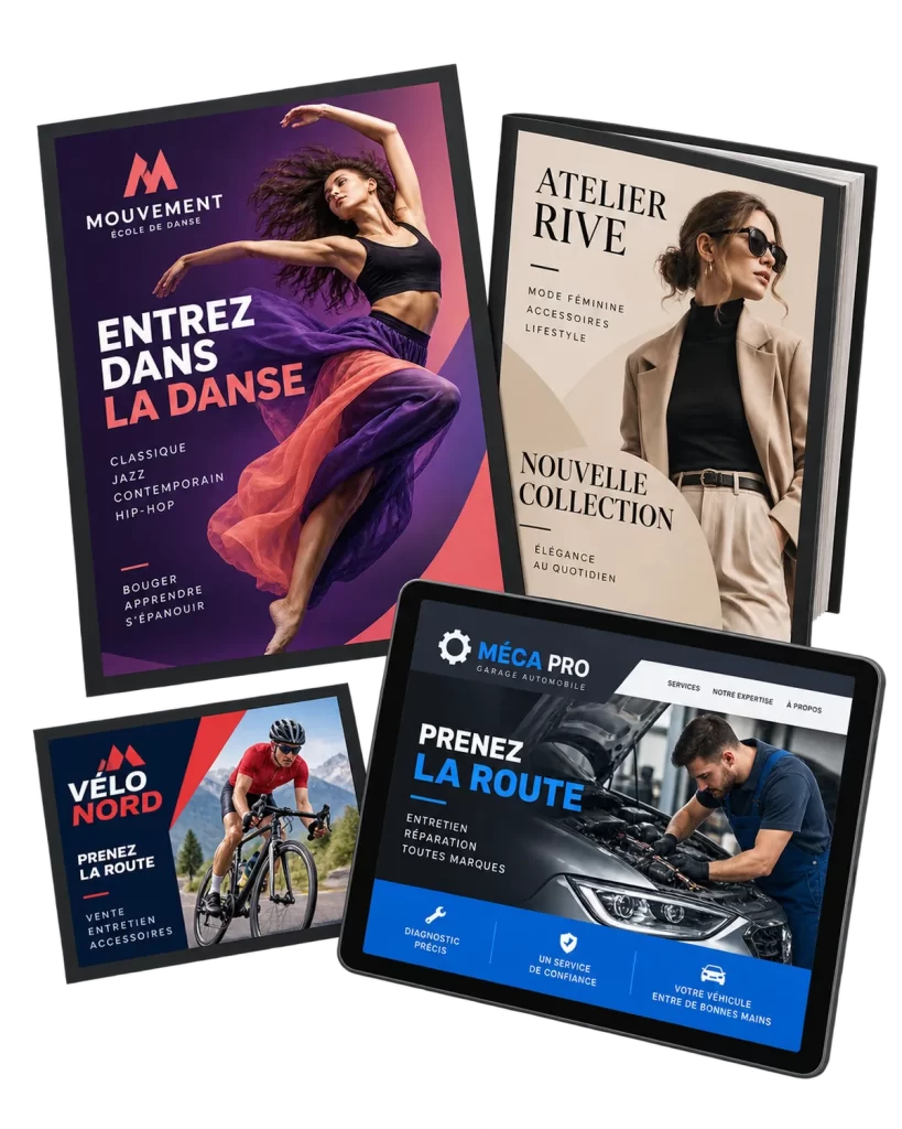 Logos, imprimés et pages Web conçus sur mesure pour des entreprises