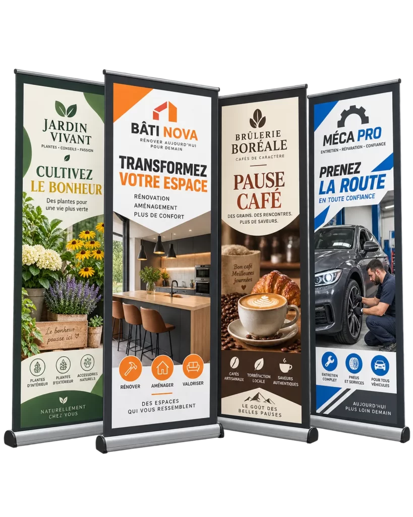 Bannières rétractables conçues sur mesure dans un kiosque d’information