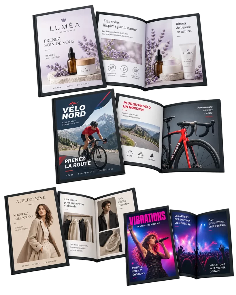 Exemples de catalogues de produits conçus sur mesure, version imprimée et version numérique