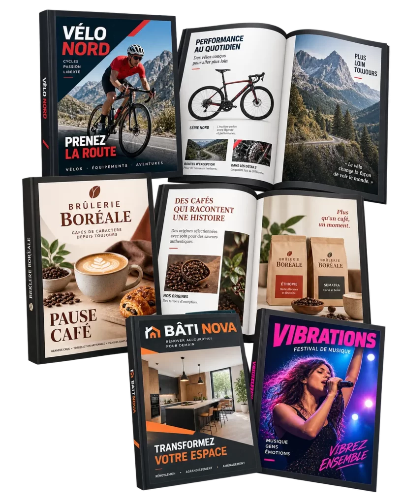 Exemples de catalogues de produits conçus sur mesure, version imprimée et version numérique