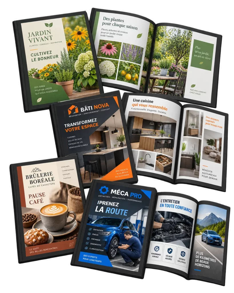 Exemples de catalogues de produits conçus sur mesure, version imprimée et version numérique