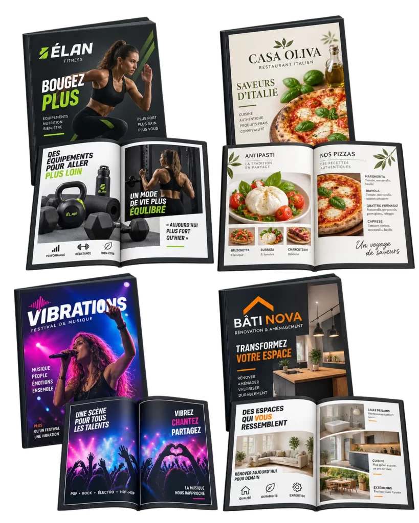 Exemples de catalogues de produits conçus sur mesure, version imprimée et version numérique