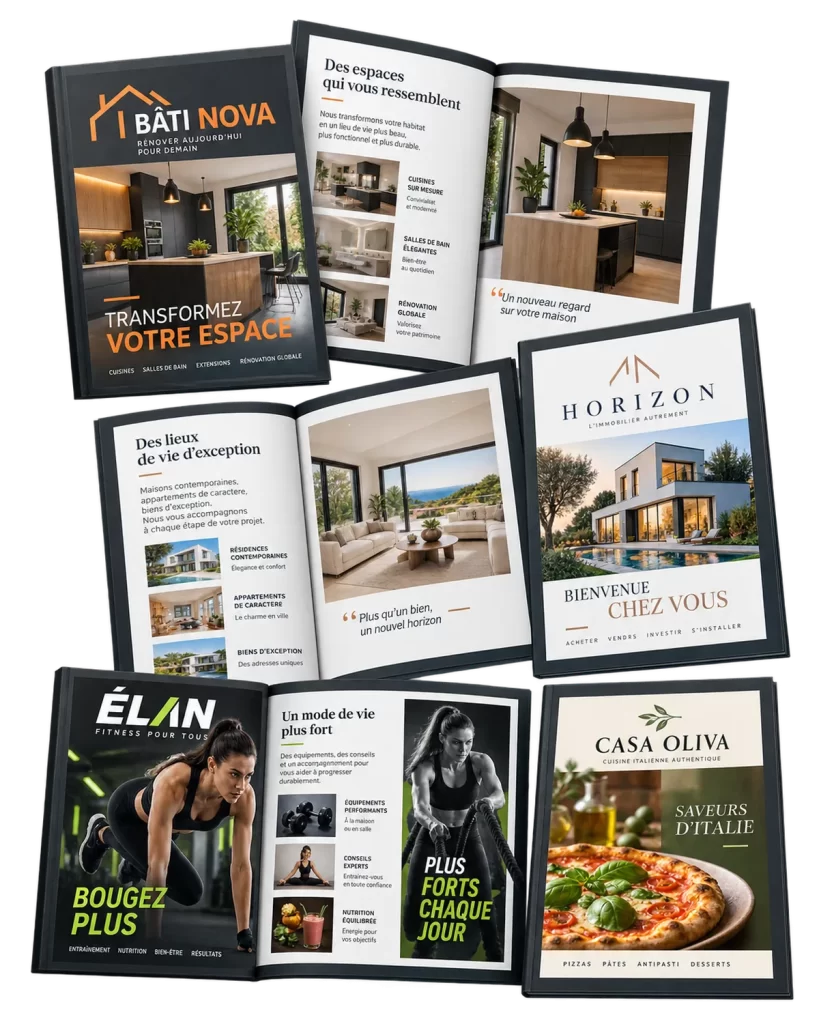 Exemples de catalogues de produits conçus sur mesure, version imprimée et version numérique