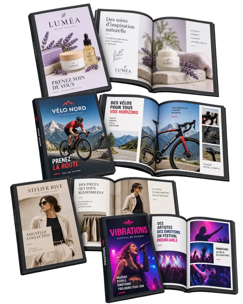 Exemples de catalogues de produits conçus sur mesure, version imprimée et version numérique