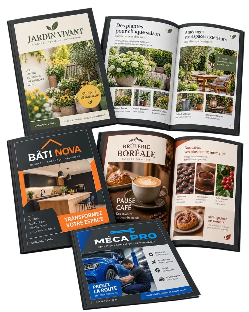 Exemples de catalogues de produits conçus sur mesure, version imprimée et version numérique