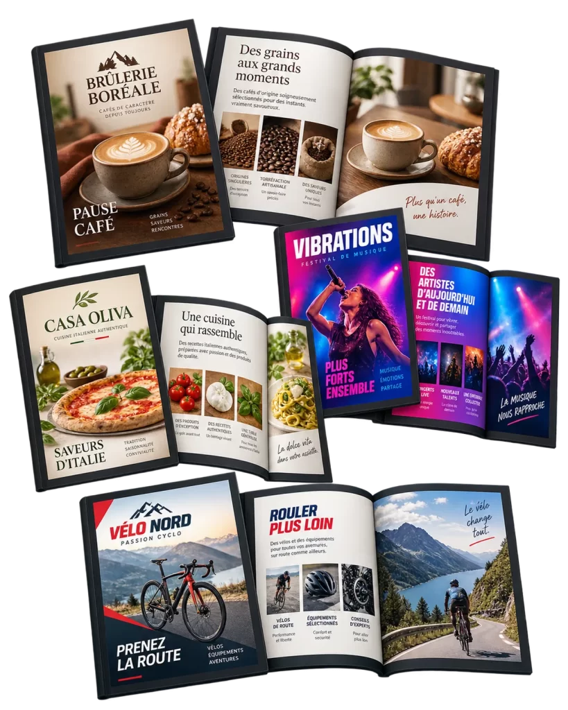 Exemples de catalogues de produits conçus sur mesure, version imprimée et version numérique