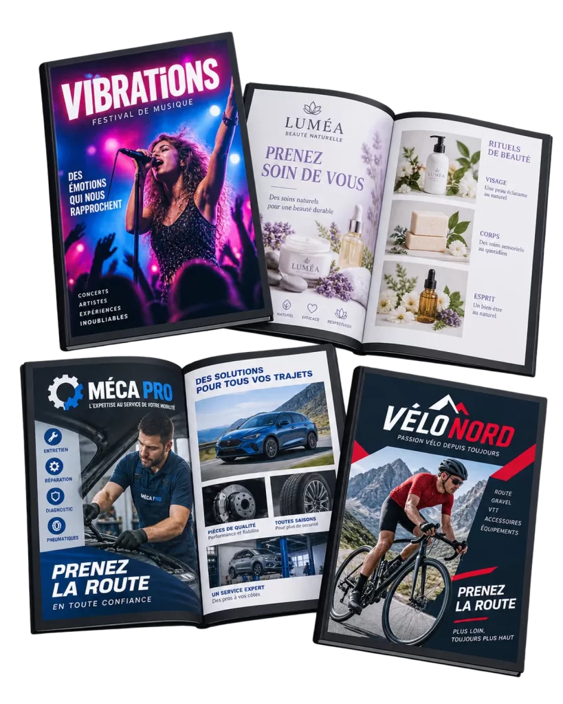 Exemples de catalogues de produits conçus sur mesure, version imprimée et version numérique