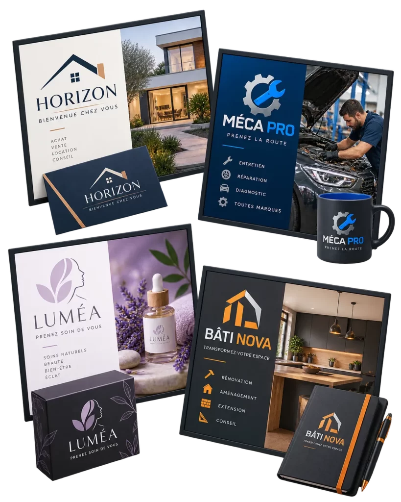 Exemples de logos conçus sur mesure pour des entreprises de services et des commerces