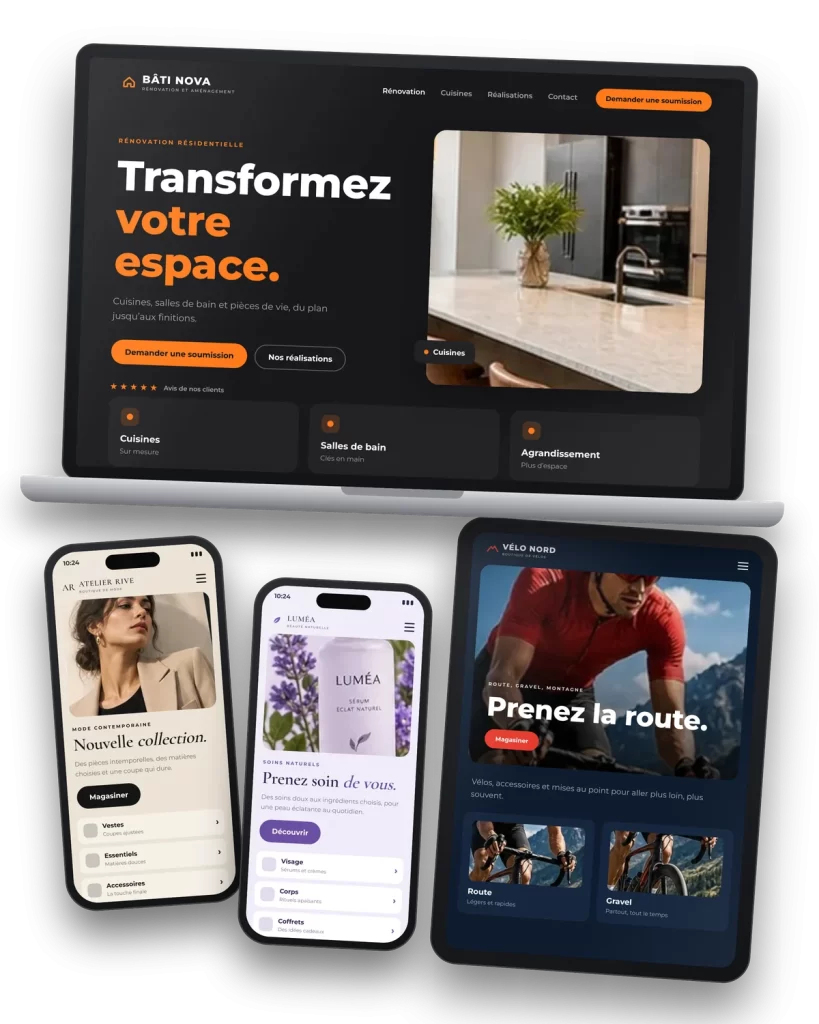 Exemples de sites internet conçus sur mesure pour des commerces et des entreprises de services