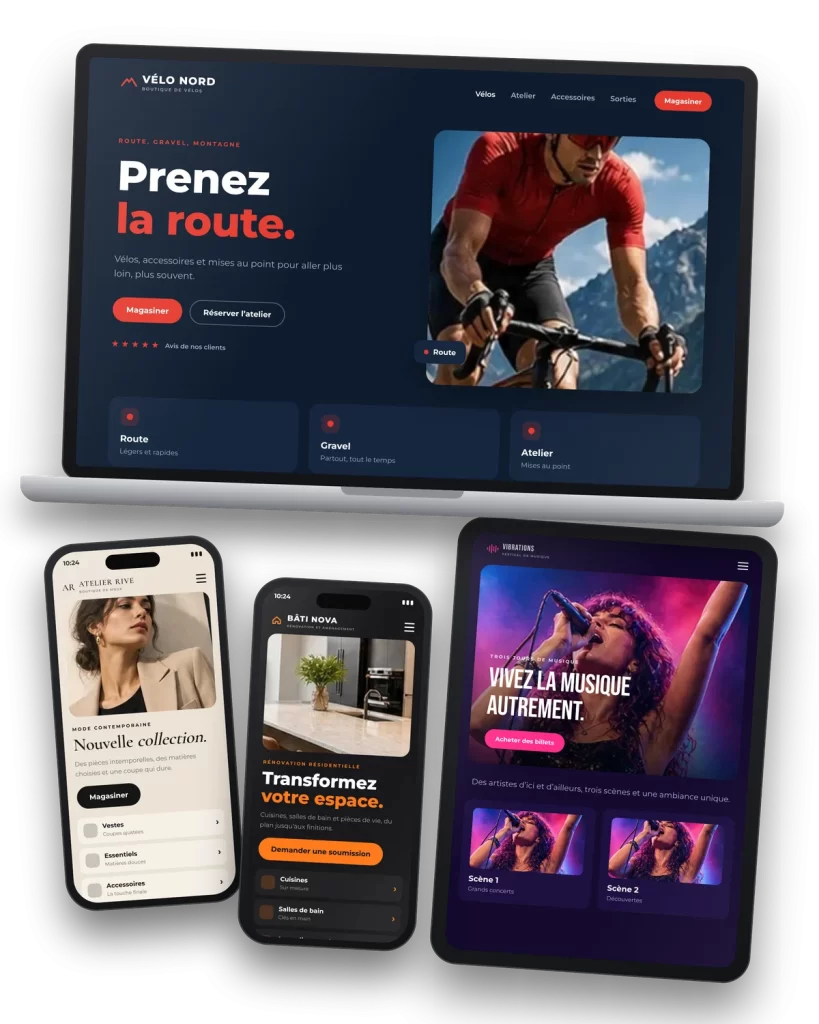 Exemples de sites internet conçus sur mesure pour des commerces et des entreprises de services