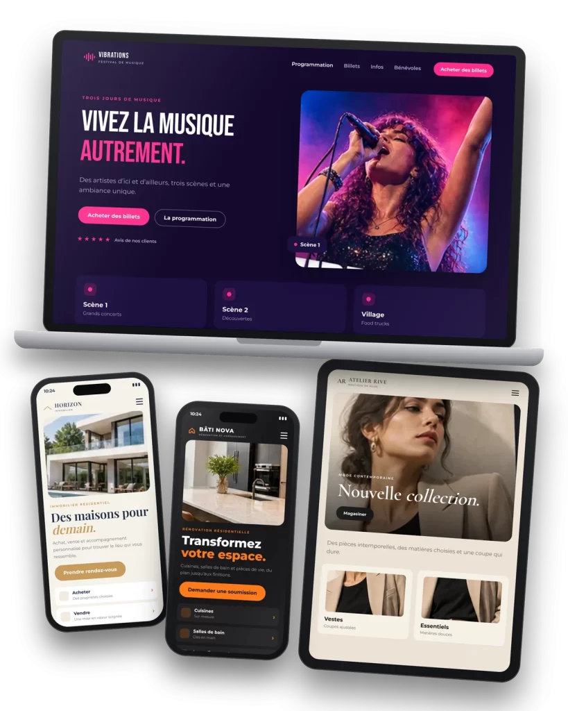 Exemples de sites internet conçus sur mesure pour des commerces et des entreprises de services