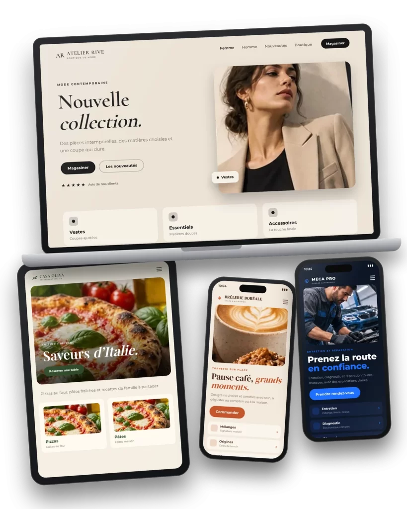 Exemples de sites internet conçus sur mesure pour des commerces et des entreprises de services