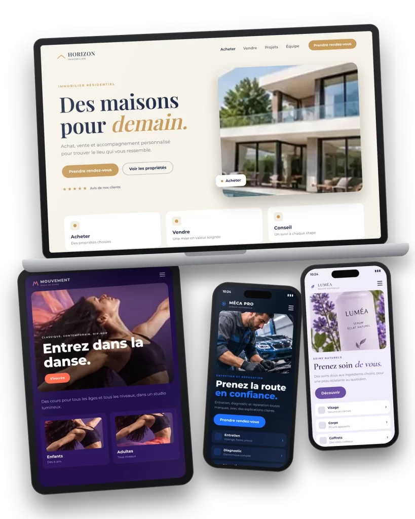 Exemples de sites internet conçus sur mesure pour des commerces et des entreprises de services
