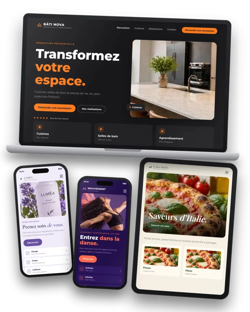 Exemples de sites internet conçus sur mesure pour des commerces et des entreprises de services