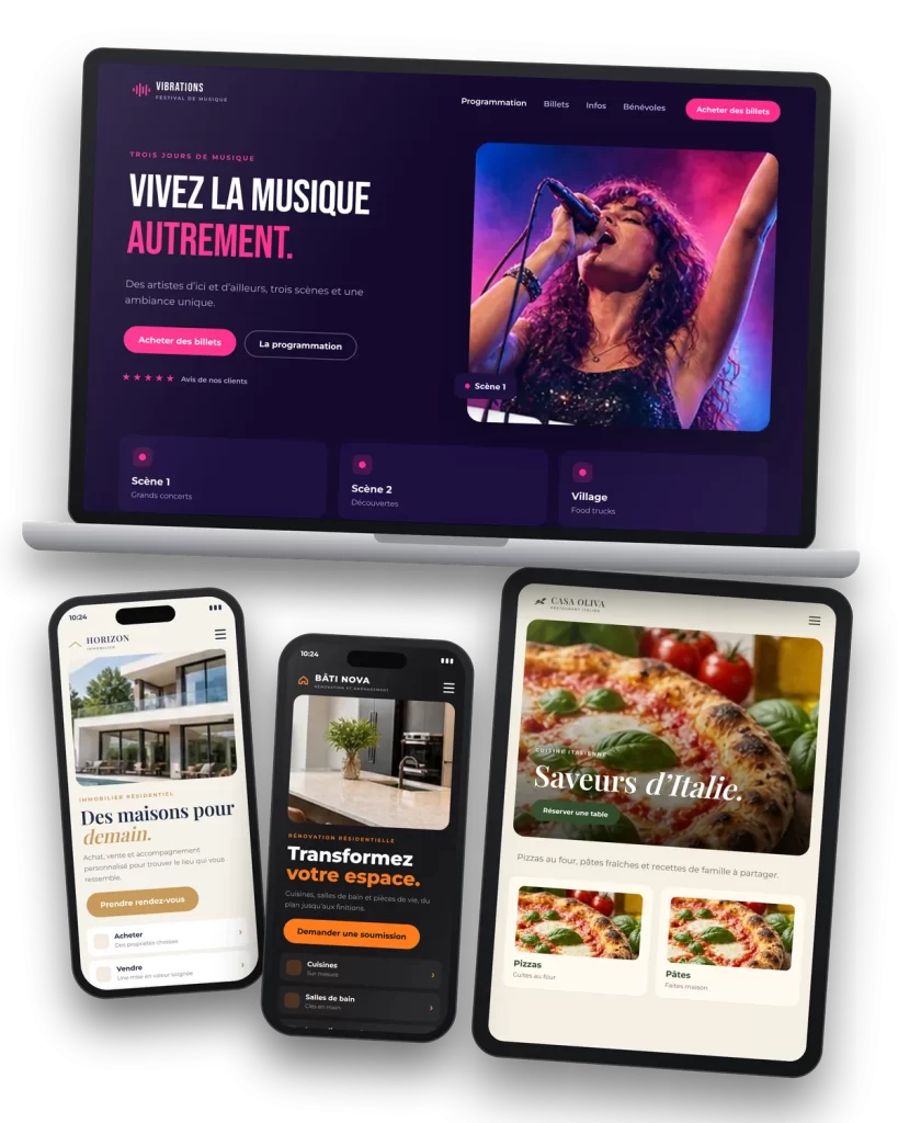 Exemples de sites internet conçus sur mesure pour des commerces et des entreprises de services