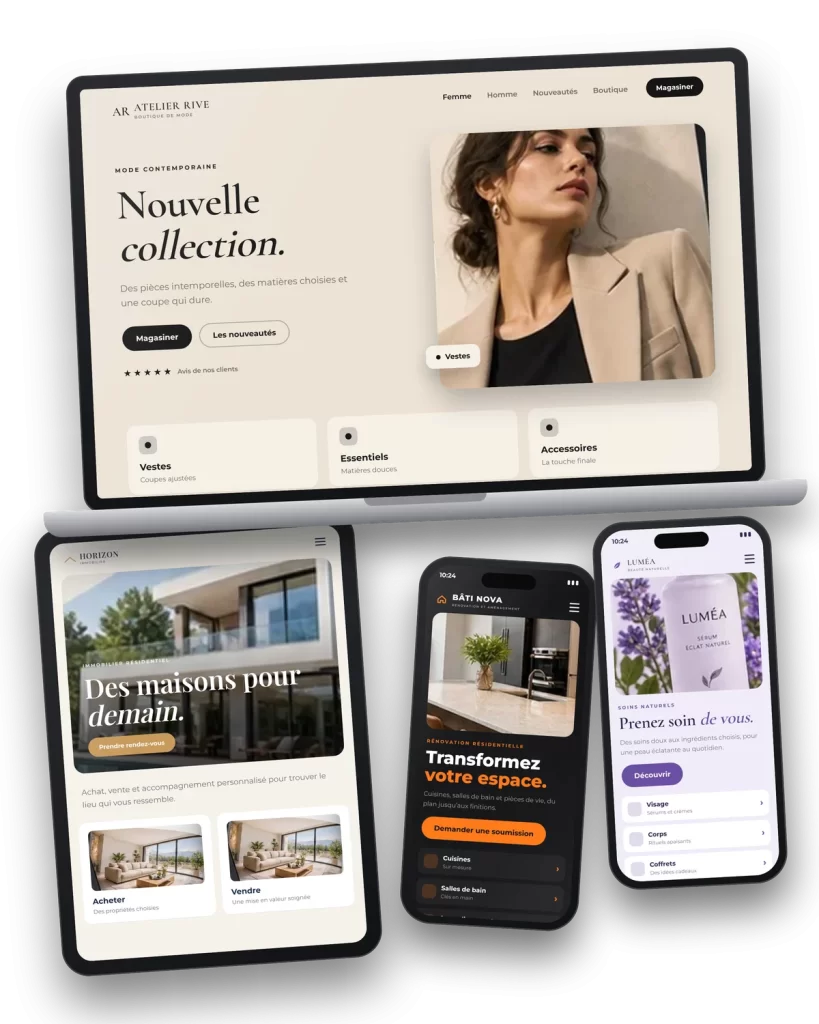 Exemples de sites internet conçus sur mesure pour des commerces et des entreprises de services