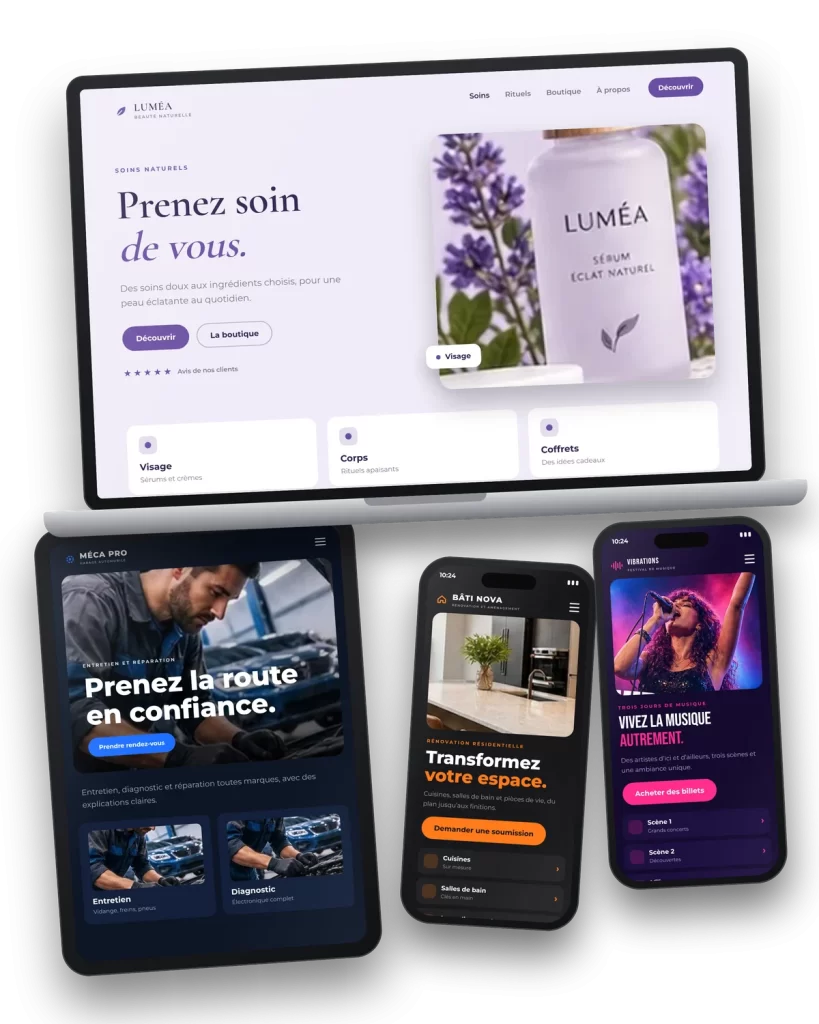 Exemples de sites internet conçus sur mesure pour des commerces et des entreprises de services