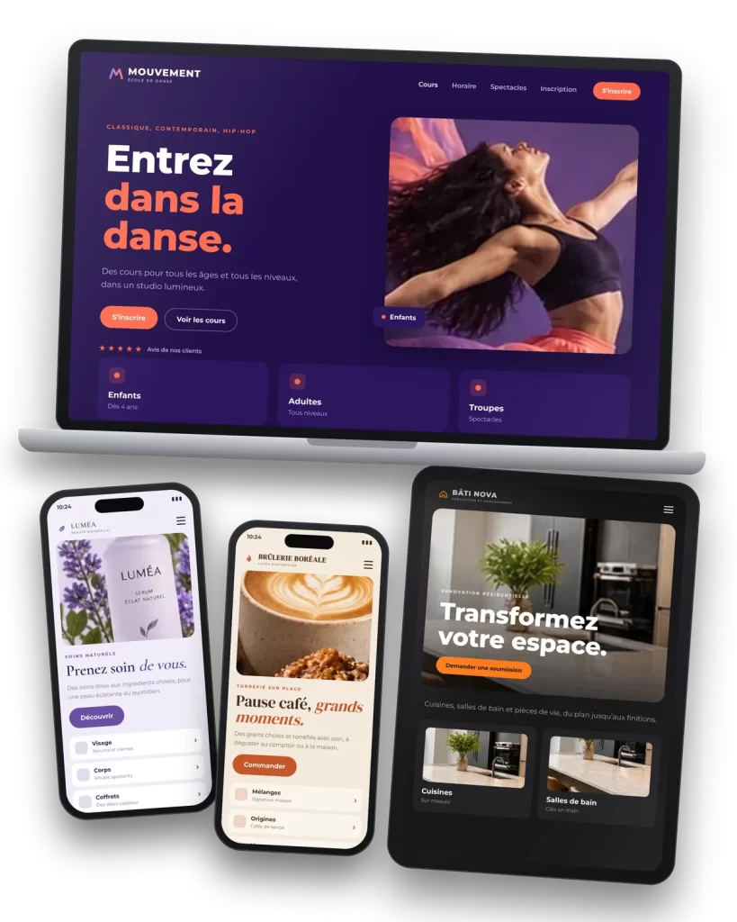 Exemples de sites internet conçus sur mesure pour des commerces et des entreprises de services